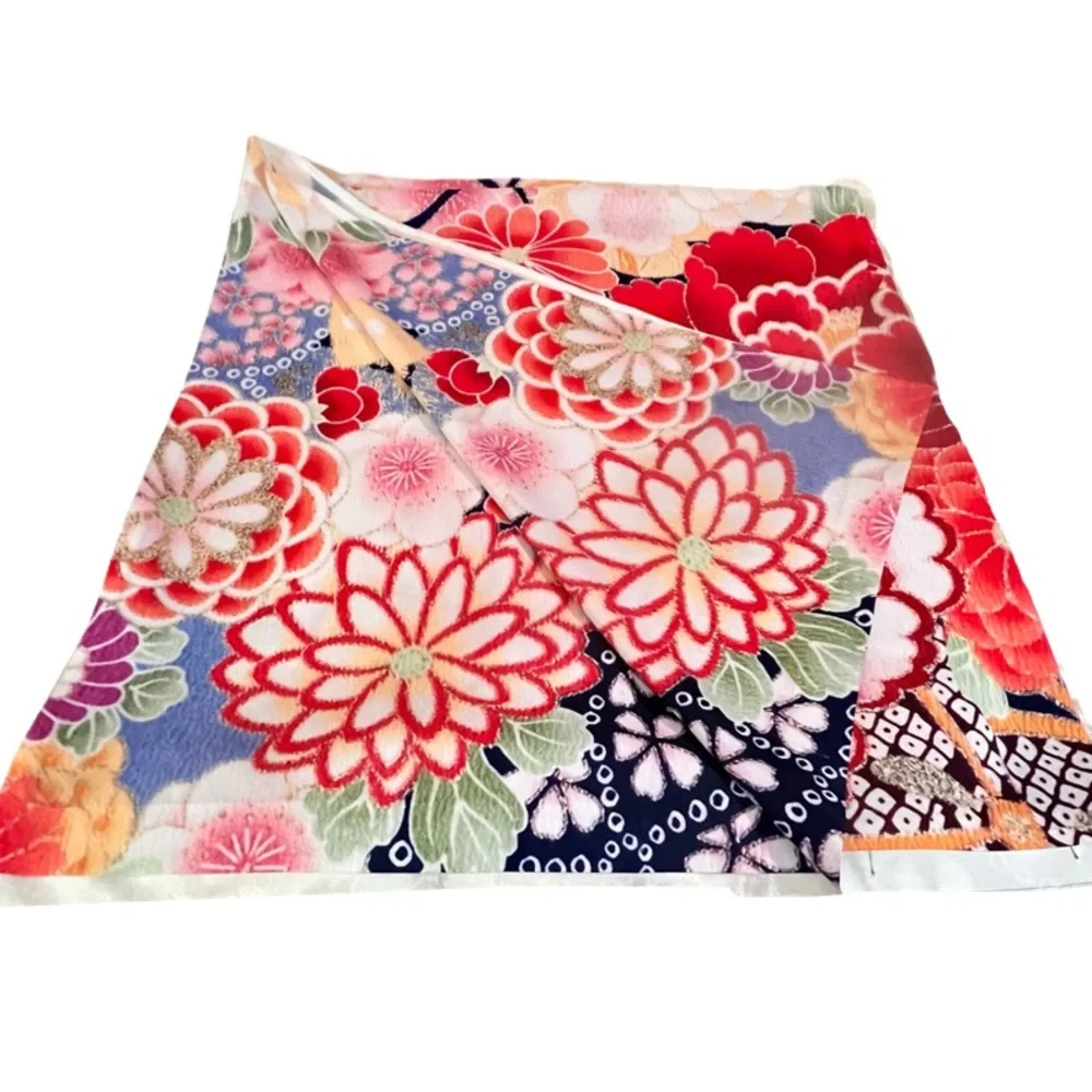 “Antique Japanese Flowers” Pink White Wild Roses Kimono Style Shower Curtain